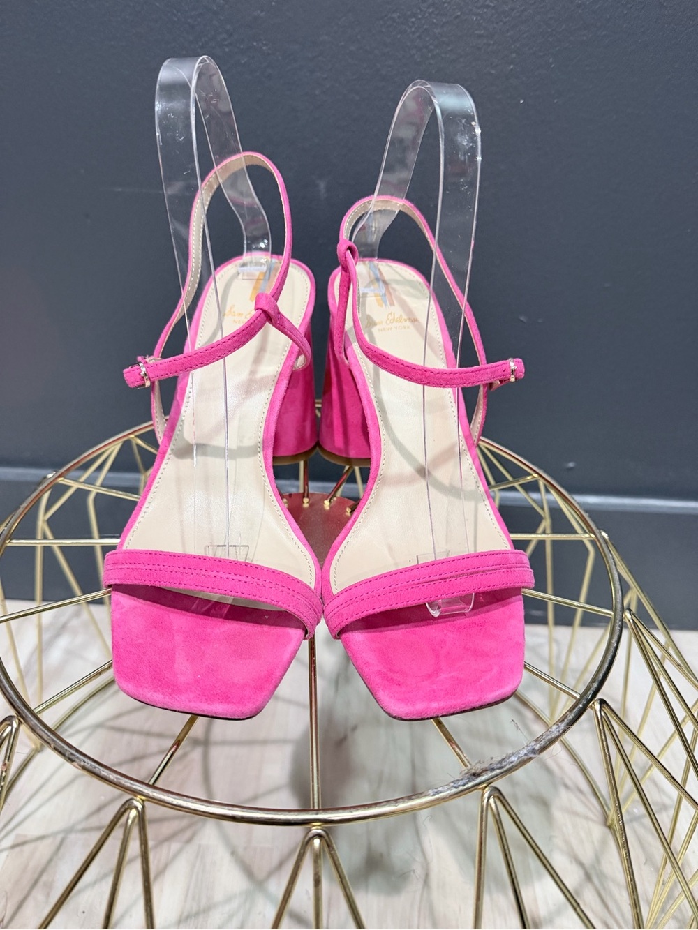 Sam Edelman Hot Pink Suede Block Heel Ankle Strap Sandals